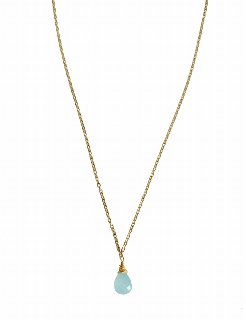MINU Jewels Necklaces Blue-Green Faceted Chalcedony Necklace With Gold Accents
