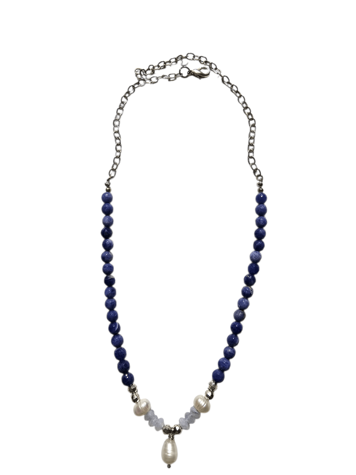 MINU Jewels Necklaces Cabala 16-18" Necklace In Faceted Sodalite, Chalcedony, Pearl, & Silver