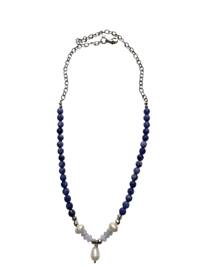 MINU Jewels Necklaces Cabala 16-18" Necklace In Faceted Sodalite, Chalcedony, Pearl, & Silver