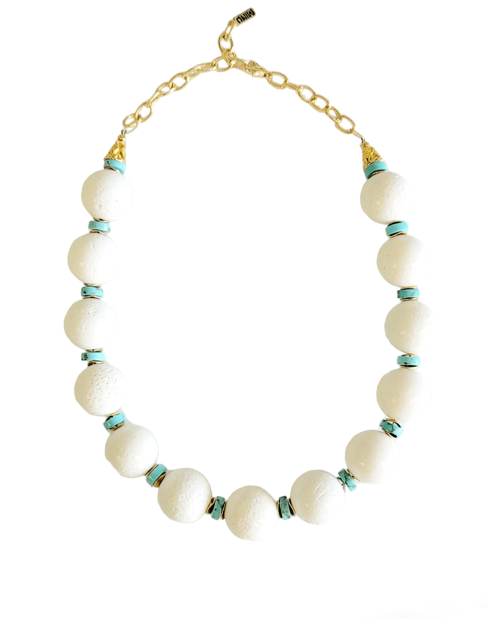 MINU Jewels Necklaces Capri 17-18" Necklace in Large Agate Stones with Gold Plated & Turquoise Accents