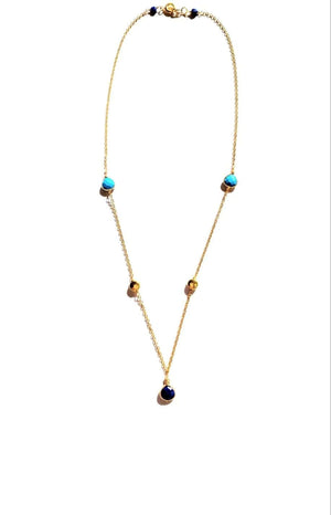 MINU Jewels Necklaces Chavel 16" Chain Necklace with Faceted Turquoise & Lapis Centerpiece