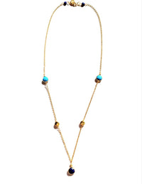 MINU Jewels Necklaces Chavel 16" Chain Necklace with Faceted Turquoise & Lapis Centerpiece