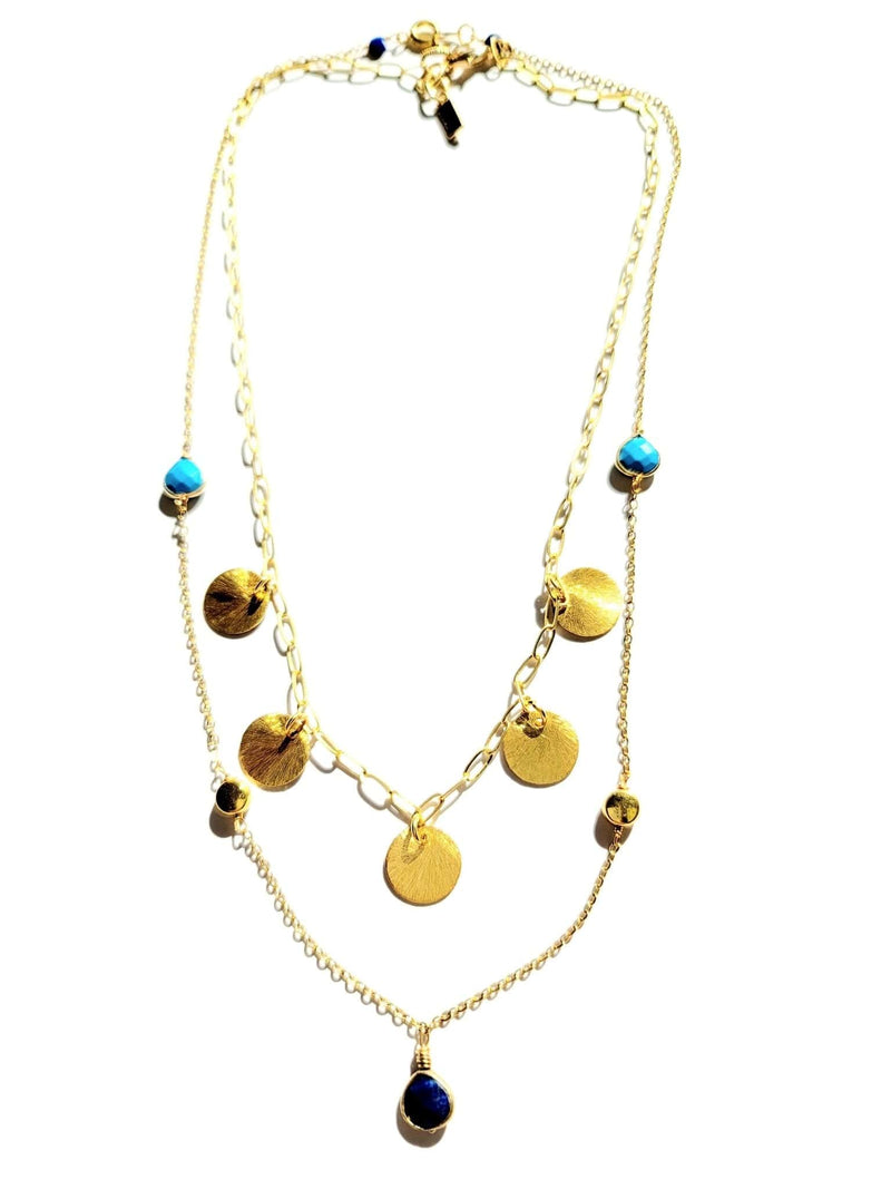 MINU Jewels Necklaces Chavel 16" Chain Necklace with Faceted Turquoise & Lapis Centerpiece