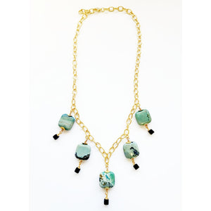 MINU Jewels Necklaces Gold/Turquoise Rossaria 16-18" Adjustable Turquoise Necklace With Black Onyx & Gold Accents