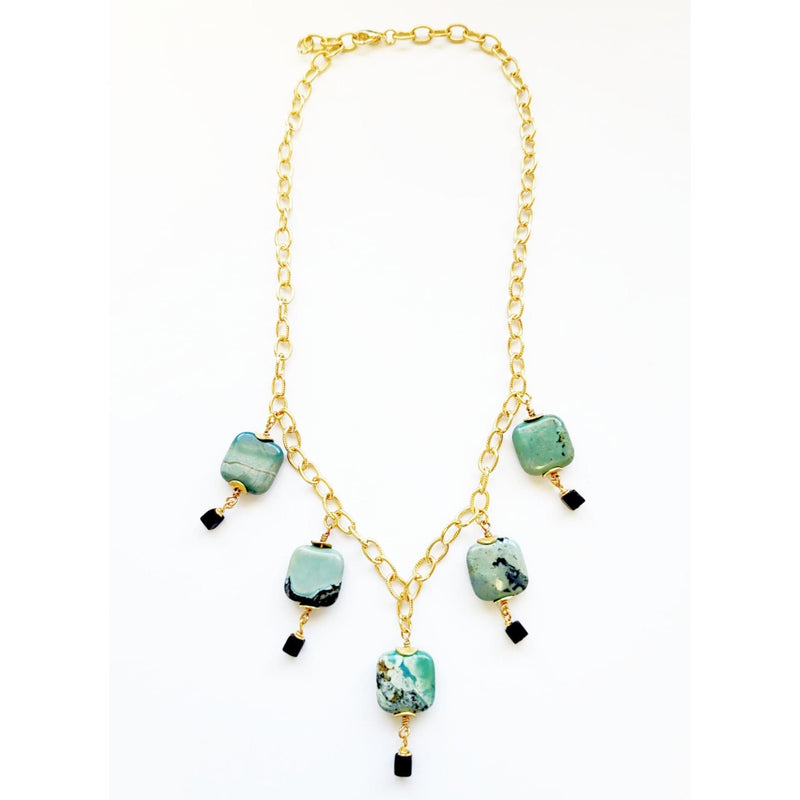 MINU Jewels Necklaces Gold/Turquoise Rossaria 16-18" Adjustable Turquoise Necklace With Black Onyx & Gold Accents