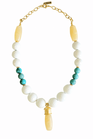 MINU Jewels Necklaces Nouvo 17-18" Necklace in Agate Stone and Turquoise with Gold Plated Accents