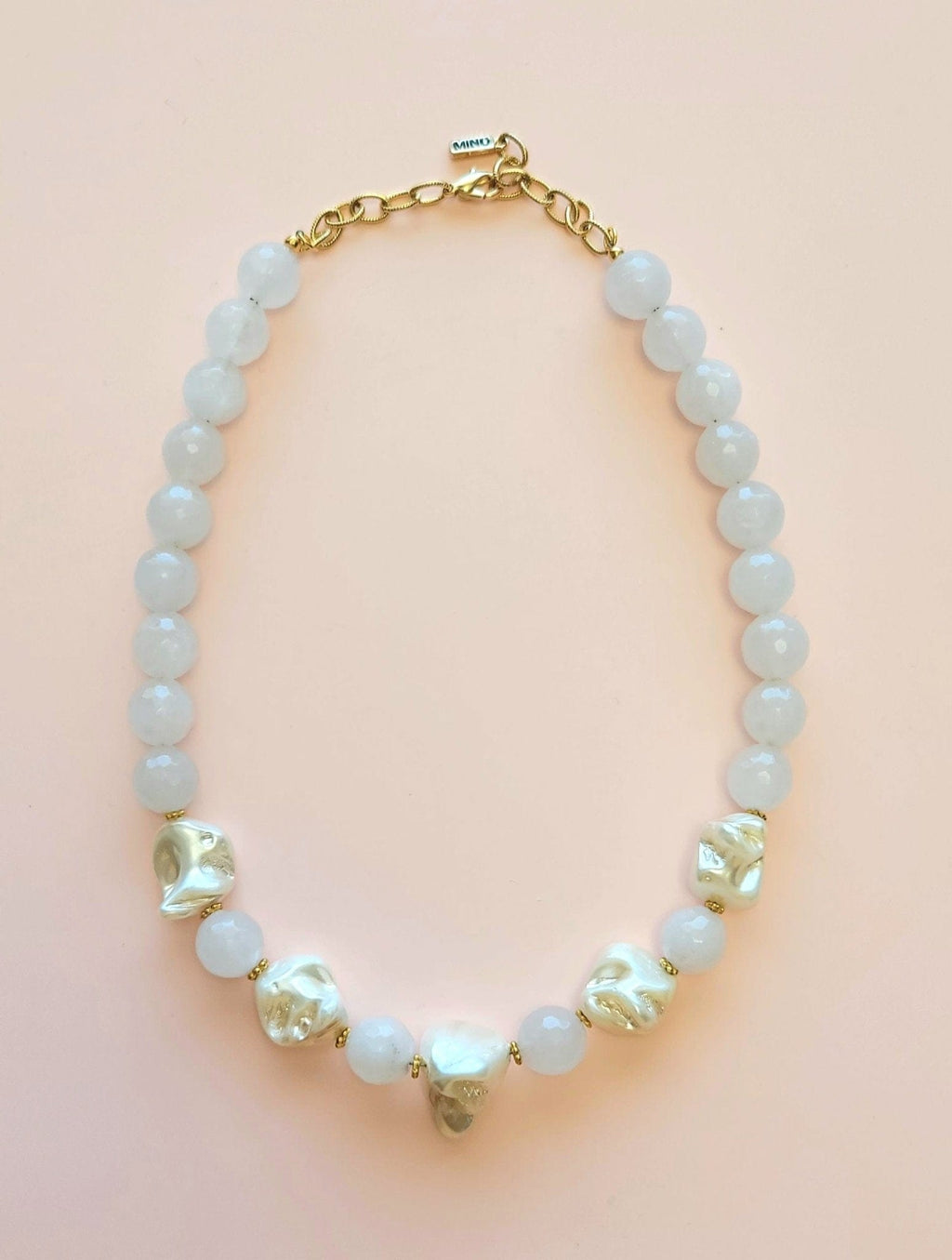 MINU Jewels Necklaces Playa 16-18" Faceted White Jade and Pearl Necklace