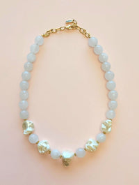 MINU Jewels Necklaces Playa 16-18" Faceted White Jade and Pearl Necklace