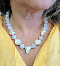 MINU Jewels Necklaces Playa 16-18" Faceted White Jade and Pearl Necklace