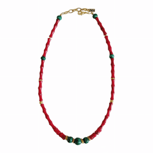 MINU Jewels Necklaces Red Mally Necklace In Deep Red Bamboo Coral With Malachite  & Gold Plated Accents