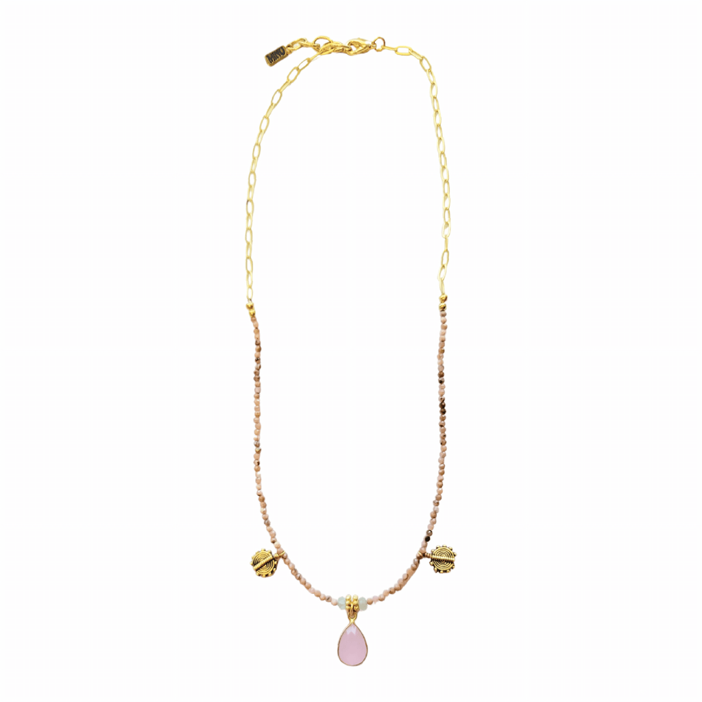 MINU Jewels Necklaces Rose/Multi Tuli Faceted Rhondocrosite, Rose Quartz, & Aquamarine Necklace