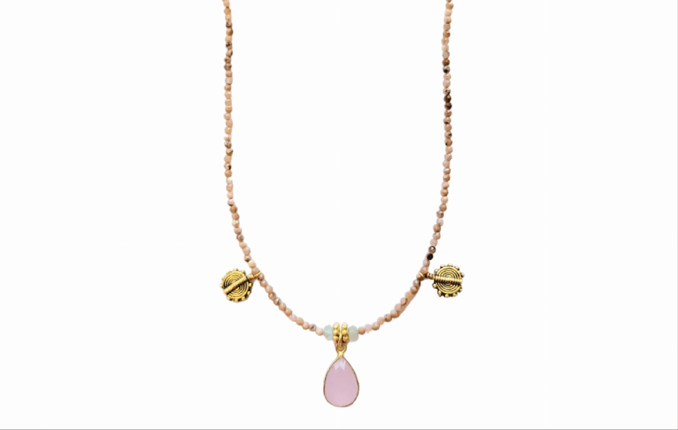 MINU Jewels Necklaces Rose/Multi Tuli Faceted Rhondocrosite, Rose Quartz, & Aquamarine Necklace