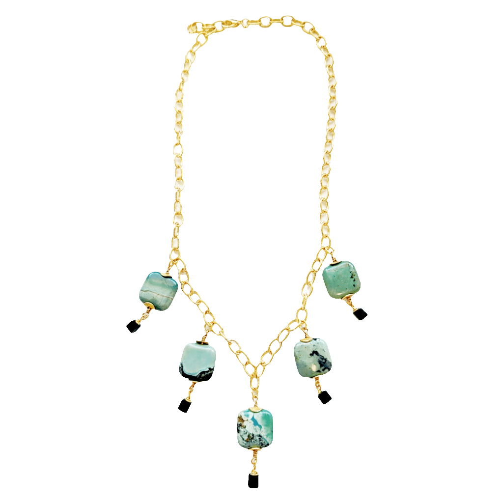 MINU Jewels Necklaces Rossaria 16-18" Adjustable Turquoise Necklace With Black Onyx & Gold Accents