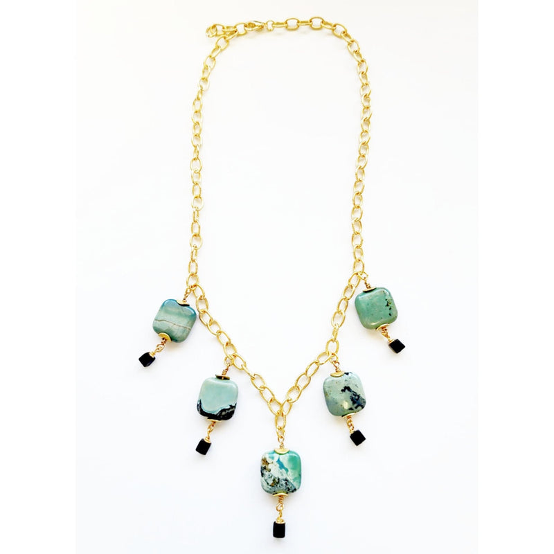 MINU Jewels Necklaces Rossaria 16-18" Adjustable Turquoise Necklace With Black Onyx & Gold Accents