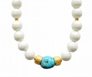 MINU Jewels Necklaces Seville White & Faceted Agate, & Blue Turquoise Statement Necklace