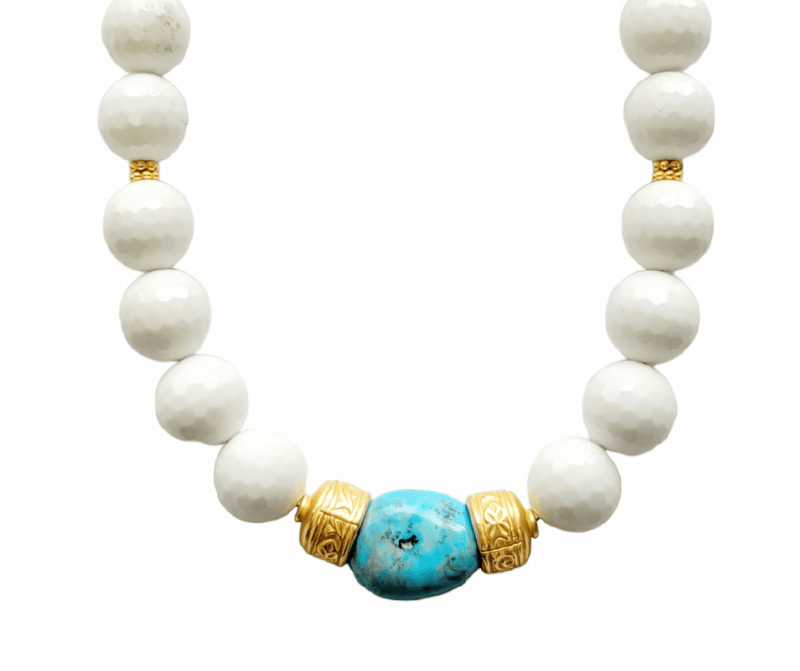 MINU Jewels Necklaces Seville White & Faceted Agate, & Blue Turquoise Statement Necklace