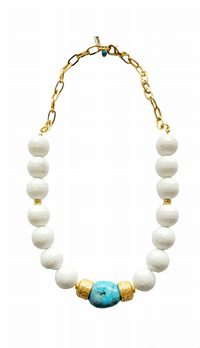 MINU Jewels Necklaces Seville White & Faceted Agate, & Blue Turquoise Statement Necklace