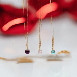 MINU Jewels Necklaces Square Gemstone Necklace in Amethyst, Blue Topaz, or Pink Chalcedony