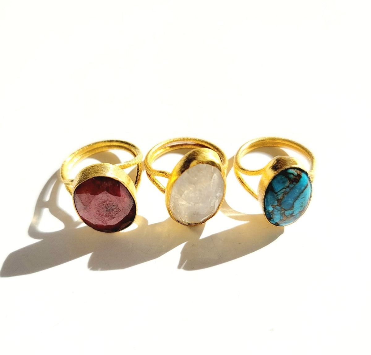 MINU Jewels Rings Faceted Gold Oval Ring  in Ruby, Moonstone, or Turquoise