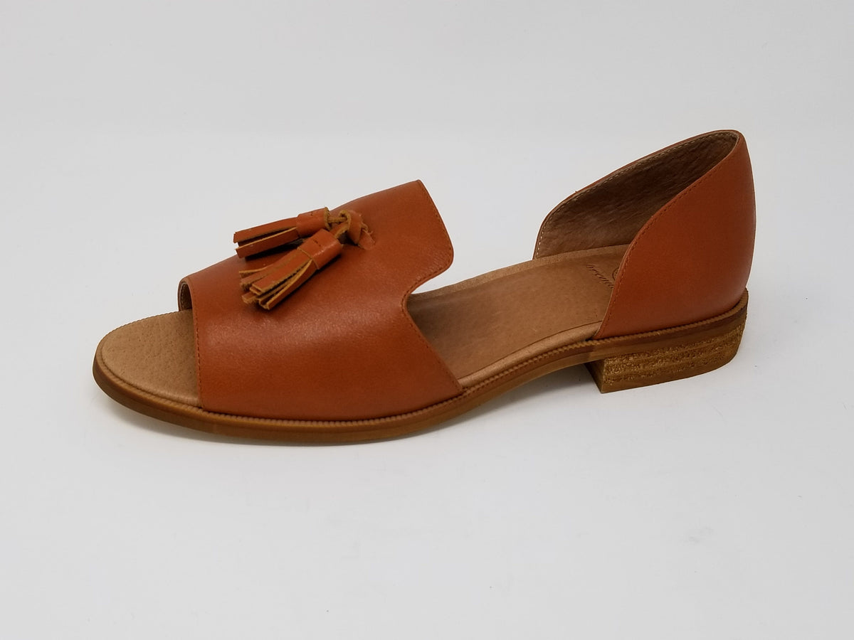 N.Y.L.A. SHOES FLATS 6 / Cognac Lea N.Y.L.A. Shoes Westlake Women's Open Toe Tassel Loafer in Black or Cognac