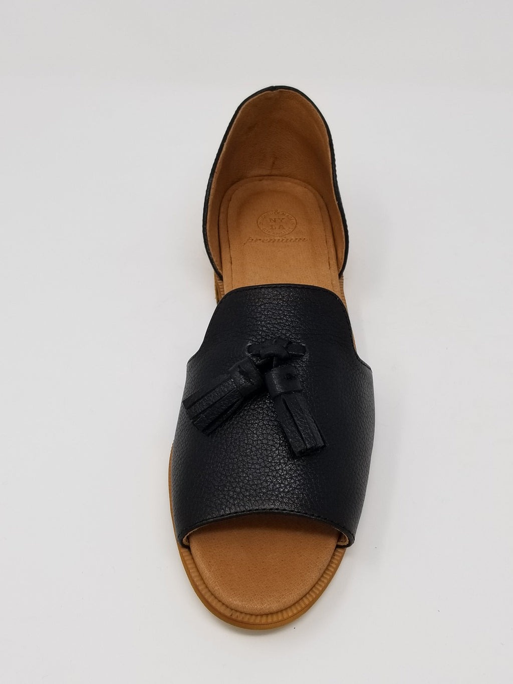 N.Y.L.A. SHOES FLATS N.Y.L.A. Shoes Westlake Women's Open Toe Tassel Loafer in Black or Cognac