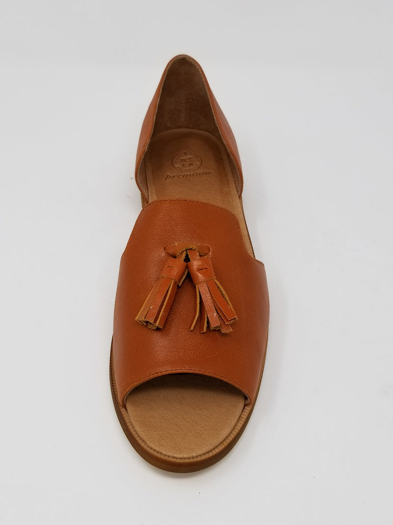 N.Y.L.A. SHOES FLATS N.Y.L.A. Shoes Westlake Women's Open Toe Tassel Loafer in Black or Cognac