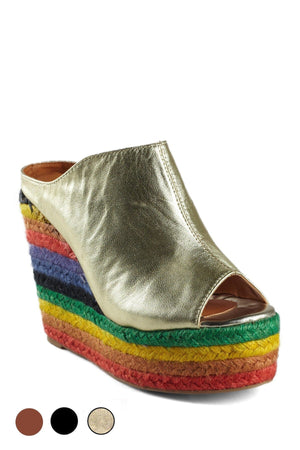 N.Y.L.A. SHOES HEELS N.Y.L.A. Shoes Cobain Open Toe Platform Clogs in Gold, Black, or Cognac