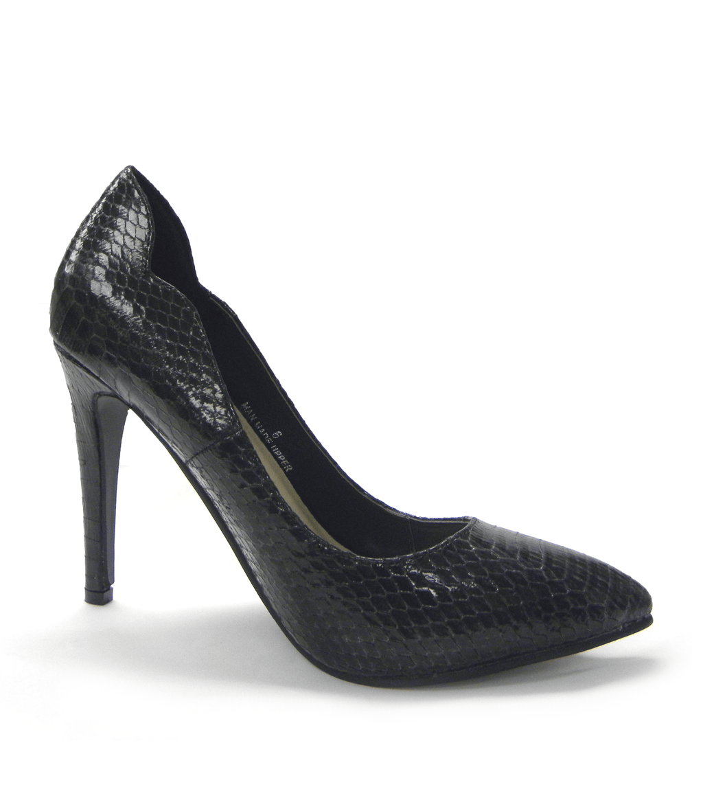 N.Y.L.A. SHOES HEELS N.Y.L.A. Shoes Sharlene Women's Vegan Snake Embossed 4" Pumps in Black or Natural Snake