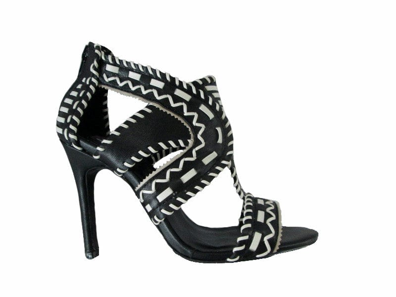 N.Y.L.A. SHOES HEELS N.Y.L.A. Shoes Wlwen Women's Zip Back Cutout Heels in Black/White or Snake