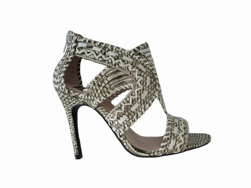 N.Y.L.A. SHOES HEELS N.Y.L.A. Shoes Wlwen Women's Zip Back Cutout Heels in Black/White or Snake