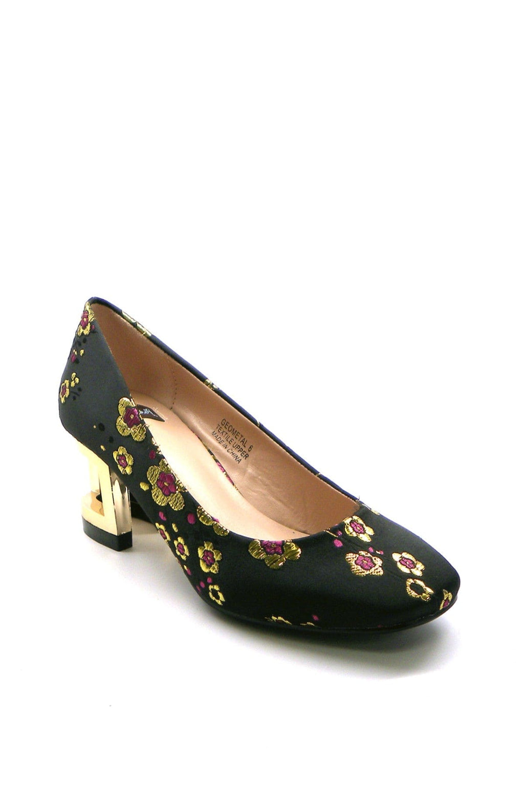 N.Y.L.A. SHOES HEELS N.Y.L.A. Shoes Women's Low Geometal Heels with Embroidered Black Brocade Upper