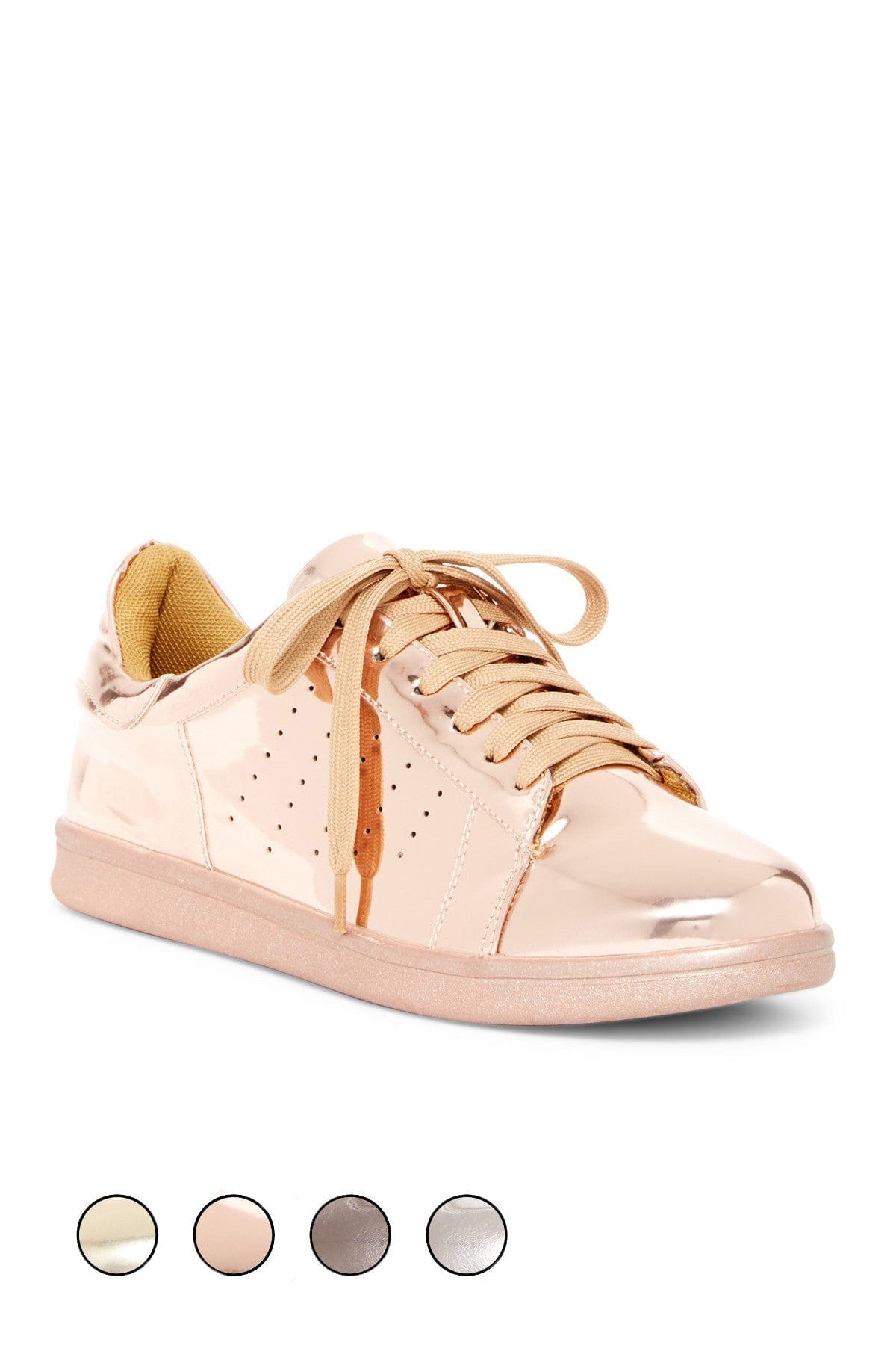 N.Y.L.A. Shoes SHOES NYLA Shoes 154630 Shiny Sneakers in Rose Gold, Gold, Pewter, or Silver