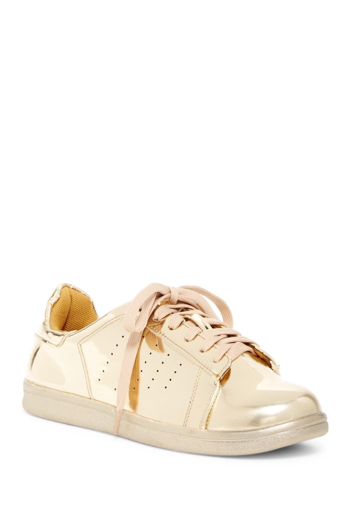 N.Y.L.A. Shoes SHOES NYLA Shoes 154630 Shiny Sneakers in Rose Gold, Gold, Pewter, or Silver