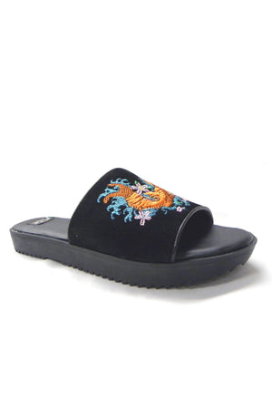 N.Y.L.A. SHOES Women's Mules 6 N.Y.L.A. Shoes Shaqufish Women's Black Suede Mules with Koi Fish Embroidery