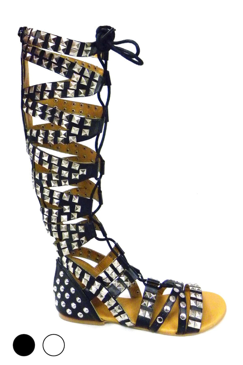 N.Y.L.A. SHOES Women's Sandals N.Y.L.A. Shoes Anpunk Knee High Gladiator Sandals in Black or White