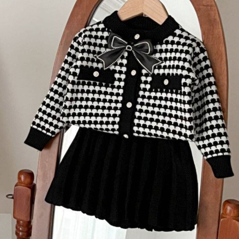 ONEAKIDS Baby & Toddler clothing BLACK / 2T Knit Cotton Girls' Cardigan & Skirt Set