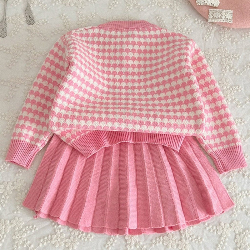 ONEAKIDS Baby & Toddler clothing Knit Cotton Girls' Cardigan & Skirt Set