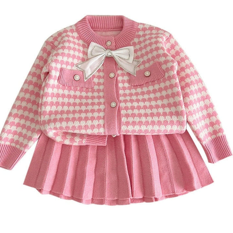 ONEAKIDS Baby & Toddler clothing PINK / 2T Knit Cotton Girls' Cardigan & Skirt Set