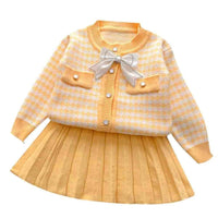 ONEAKIDS Baby & Toddler clothing YELLOW / 2T Knit Cotton Girls' Cardigan & Skirt Set