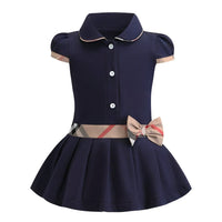 ONEAKIDS Baby & Toddler Outfits 6-12M / Short sleeve Bow Boho Dress Navy Blue