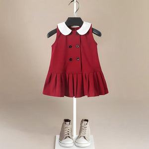 ONEAKIDS Baby & Toddler Outfits Red Classic Dress with White Collar