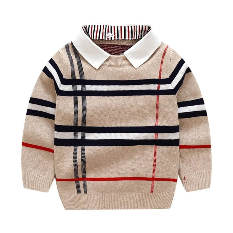 ONEAKIDS Baby & Toddler tops BEIGE / 2T Boy's Plaid Sweater with Removable Collar