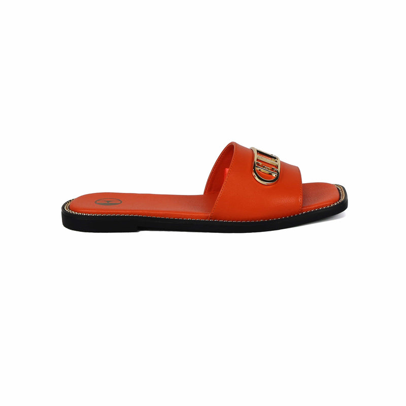 oobash Shoes Odeta Comfy Fit Classic Faux Leather Sandal in Orange