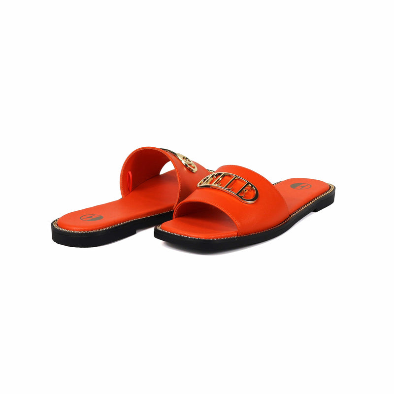 oobash Shoes Odeta Comfy Fit Classic Faux Leather Sandal in Orange