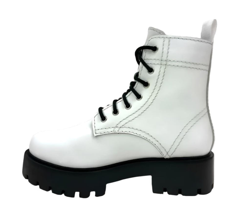 oobash Women's Boots Alice White Heeled Combat Boot