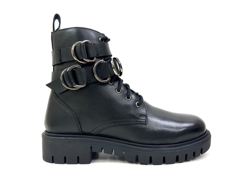 oobash Women's Boots Ivy Black Ringed Combat Boot