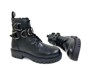 oobash Women's Boots Ivy Black Ringed Combat Boot