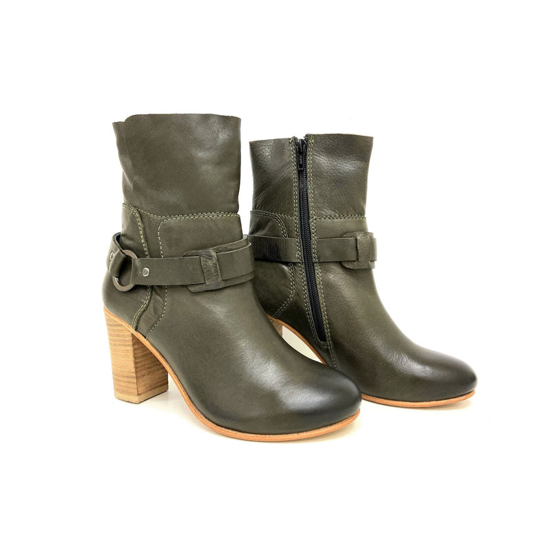 oobash Women's Boots Lea Olive Stacked Heel Boot