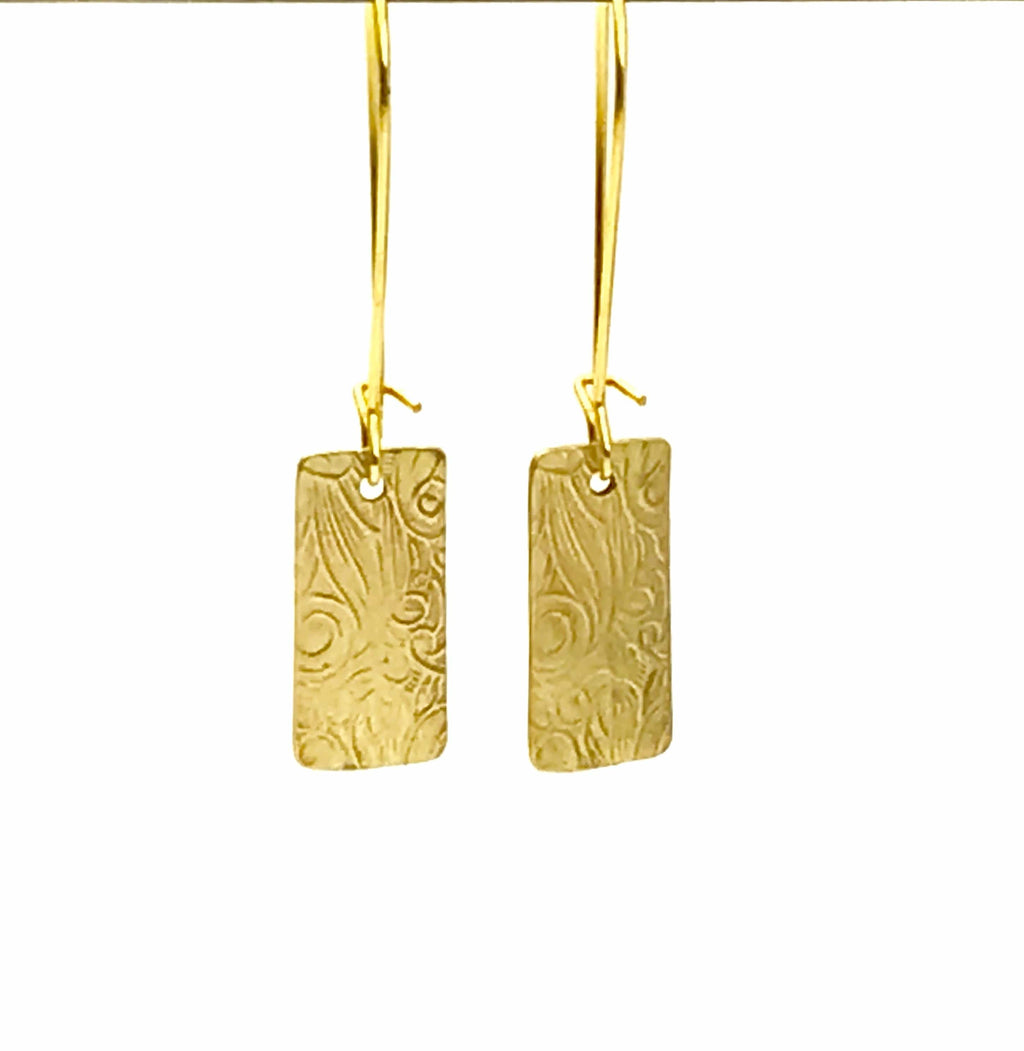Pattie Parkhurst Jewelry Earrings Art Nouveau! Bronze on Long Gold Ear Wires