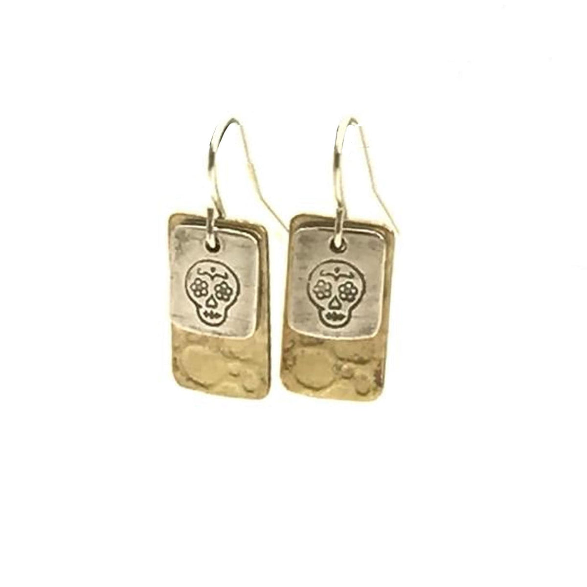 Pattie Parkhurst Jewelry Earrings Día de Muertos! Sugar Skull Silver Charm Layered Bronze Charm Earrings